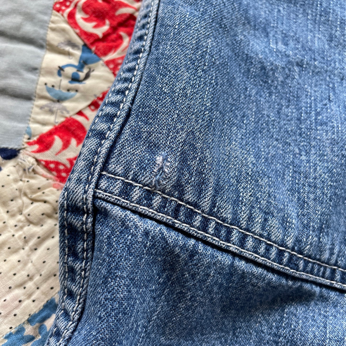 Reworked Wide Leg Jeans with Quilt Patches Women's Vintage Size 4