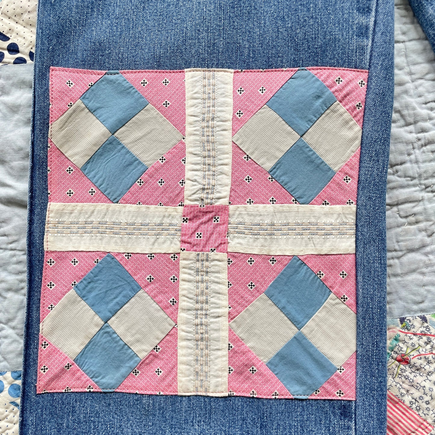 Reworked Wide Leg Jeans with Quilt Patches Women's Vintage Size 4