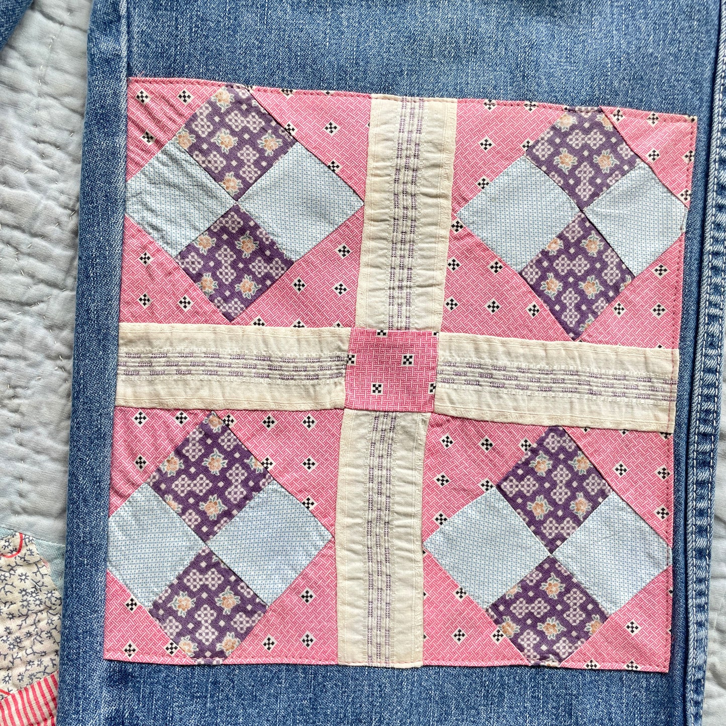 Reworked Wide Leg Jeans with Quilt Patches Women's Vintage Size 4