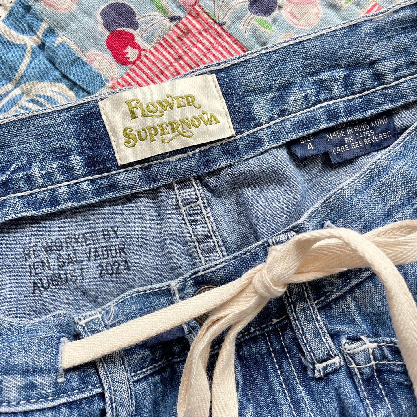 Reworked Wide Leg Jeans with Quilt Patches Women's Vintage Size 4