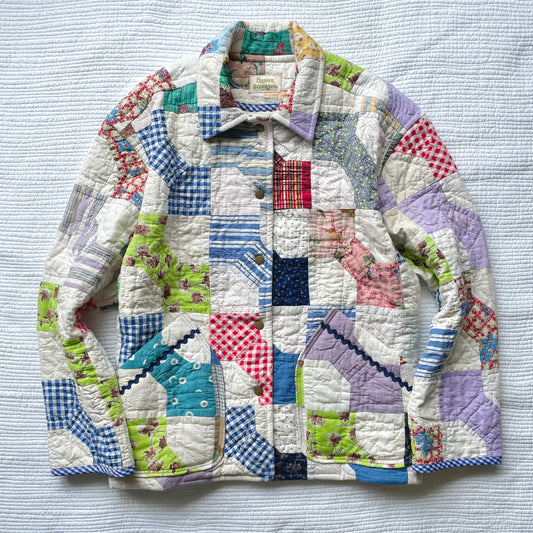 Quilt Jacket No.9 Vintage Bow Tie Patchwork Chore Coat M