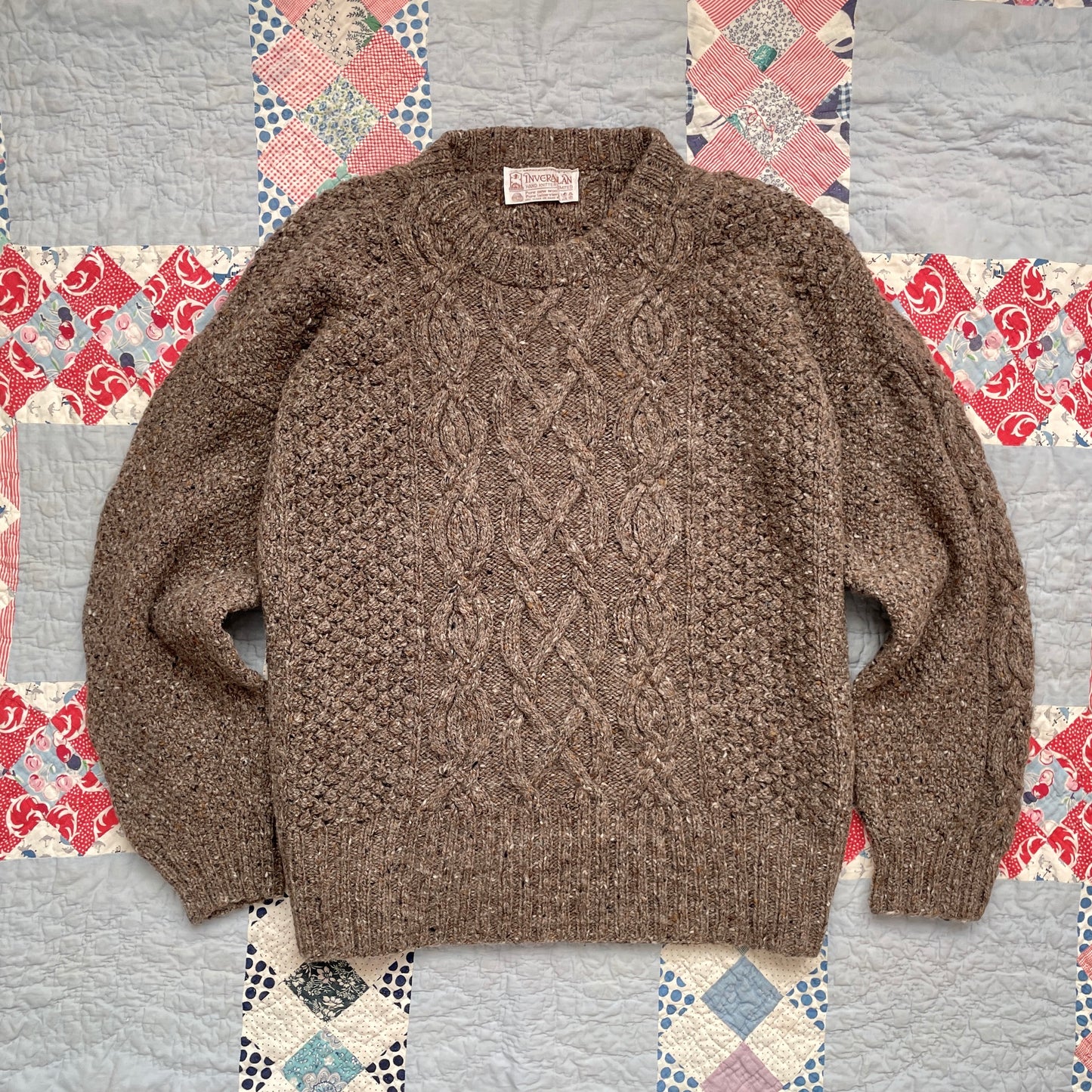 Inverallan Hand Knit Tweed Aran Fisherman Sweater