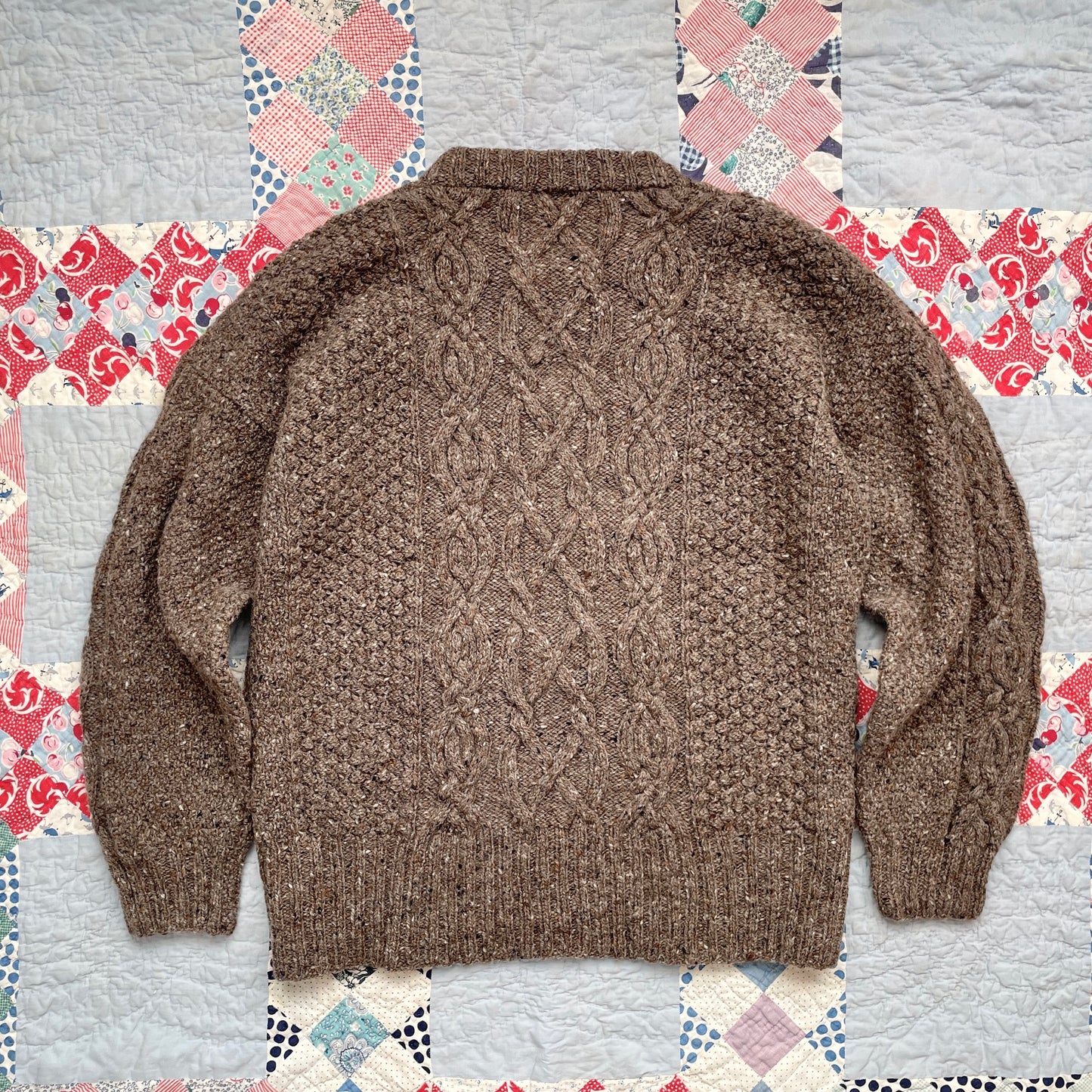 Inverallan Hand Knit Tweed Aran Fisherman Sweater