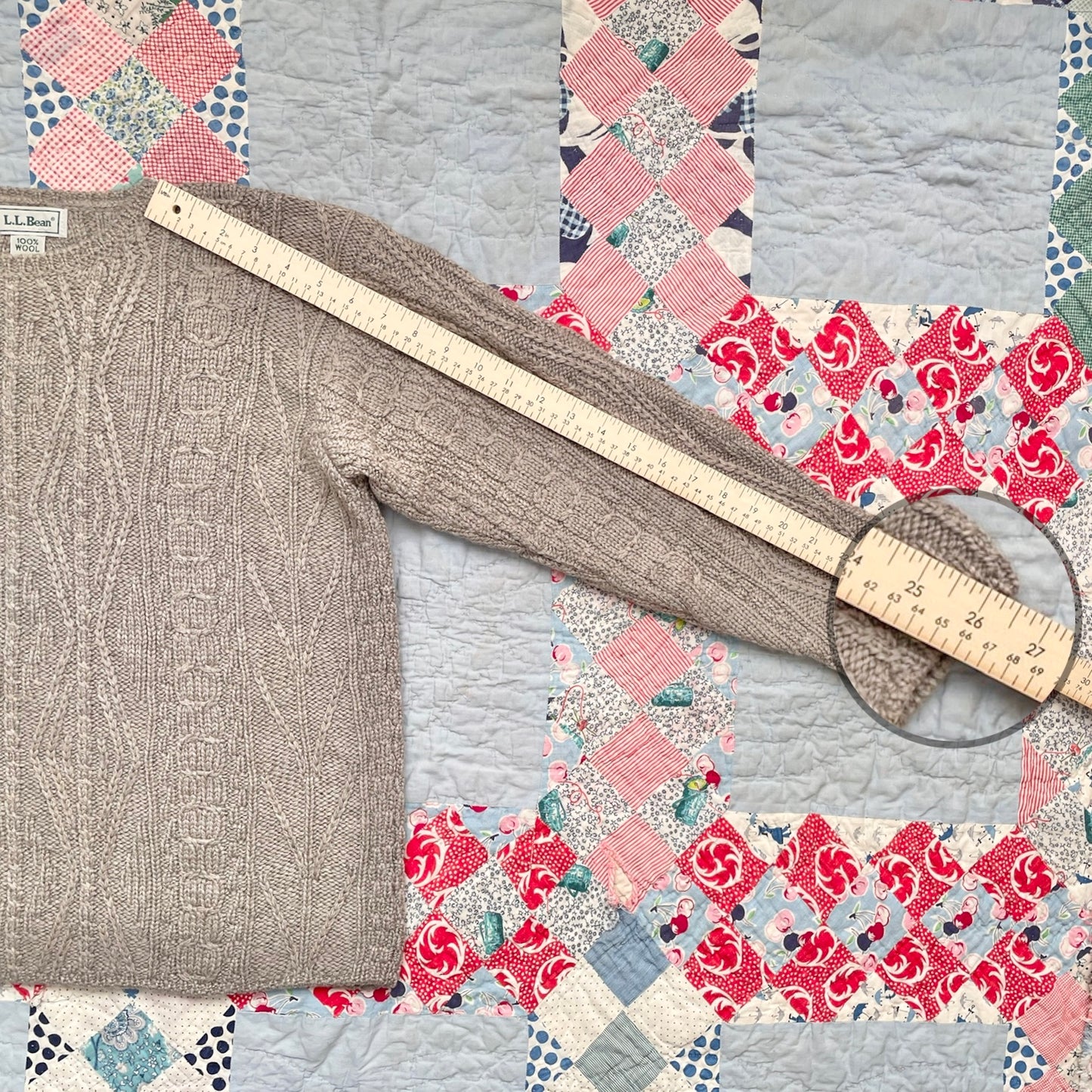 Vintage L.L. Bean Taupe Wool Cable Knit Sweater Made in Ireland M