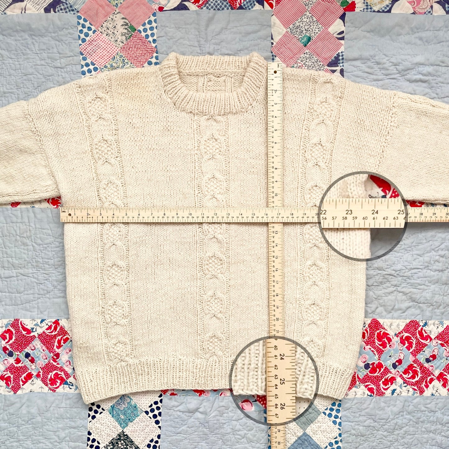 Vintage Handmade Moss Stitch Cable Knit Sweater