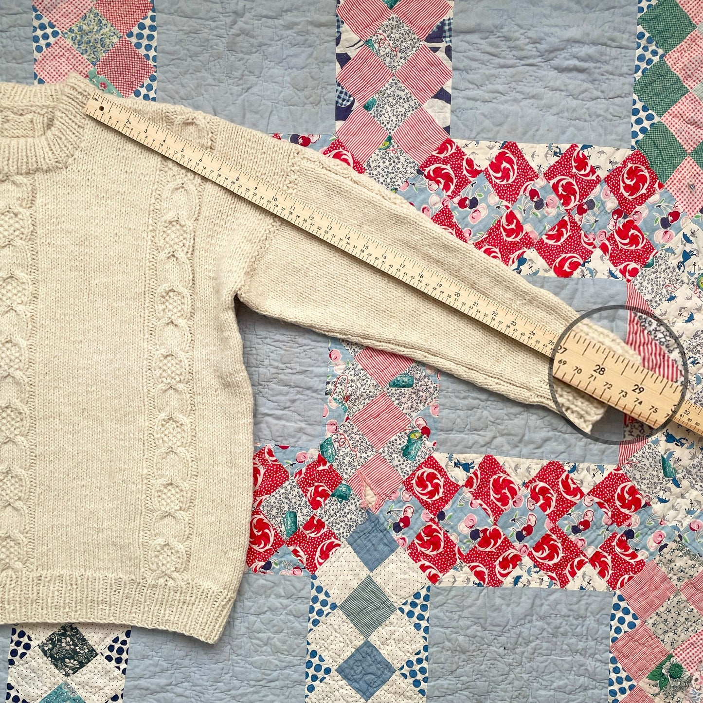 Vintage Handmade Moss Stitch Cable Knit Sweater