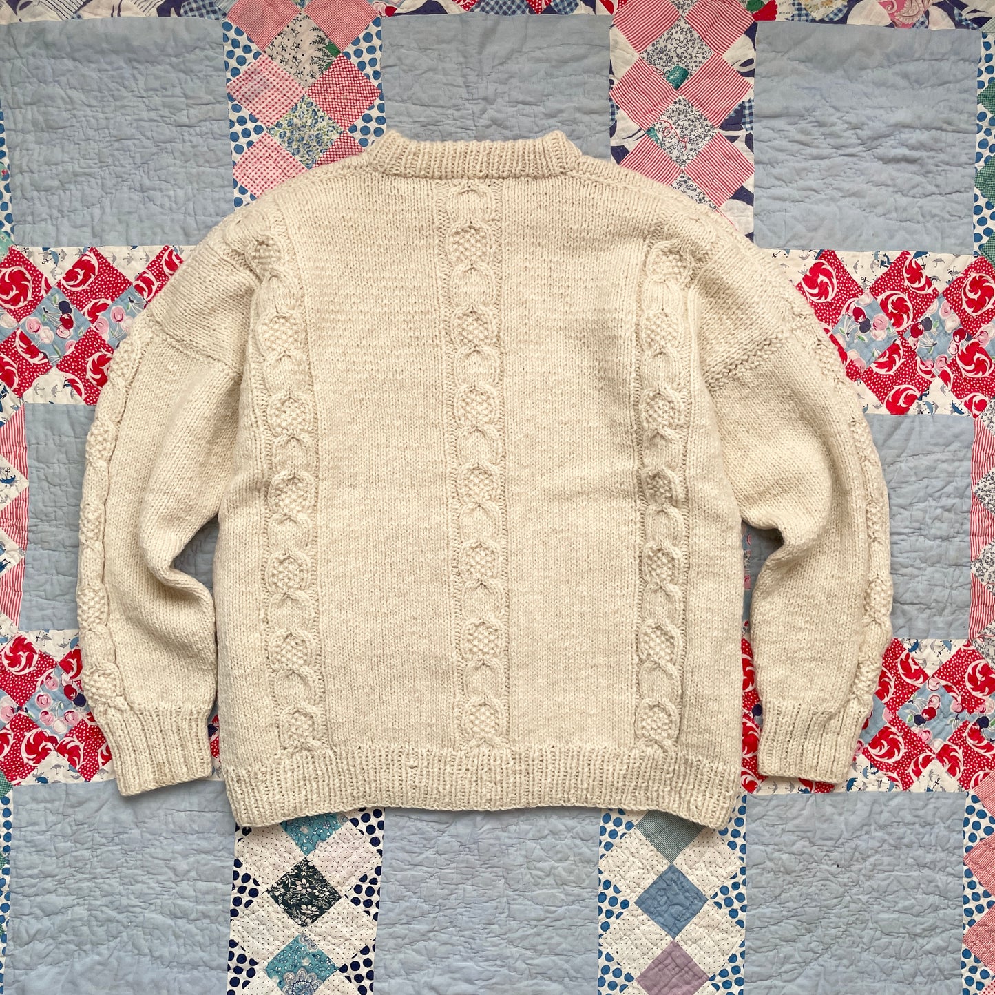 Vintage Handmade Moss Stitch Cable Knit Sweater