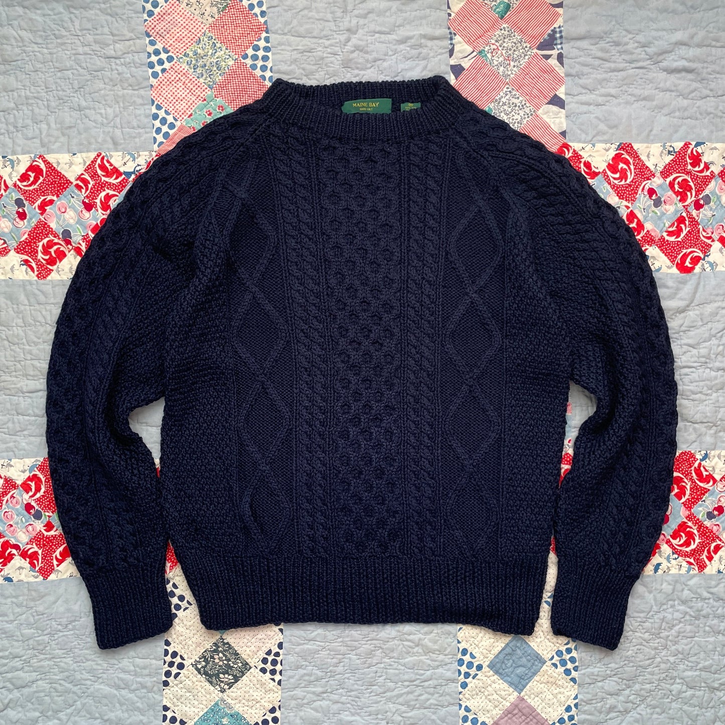 Vintage 90s Maine Bay Hand Knit Cable Sweater M