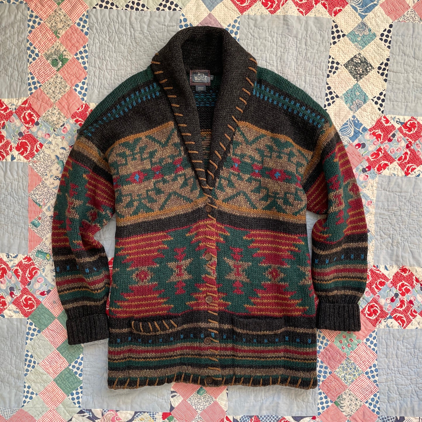 Woolrich Handknit Shawl Collar Sweater Cardigan L