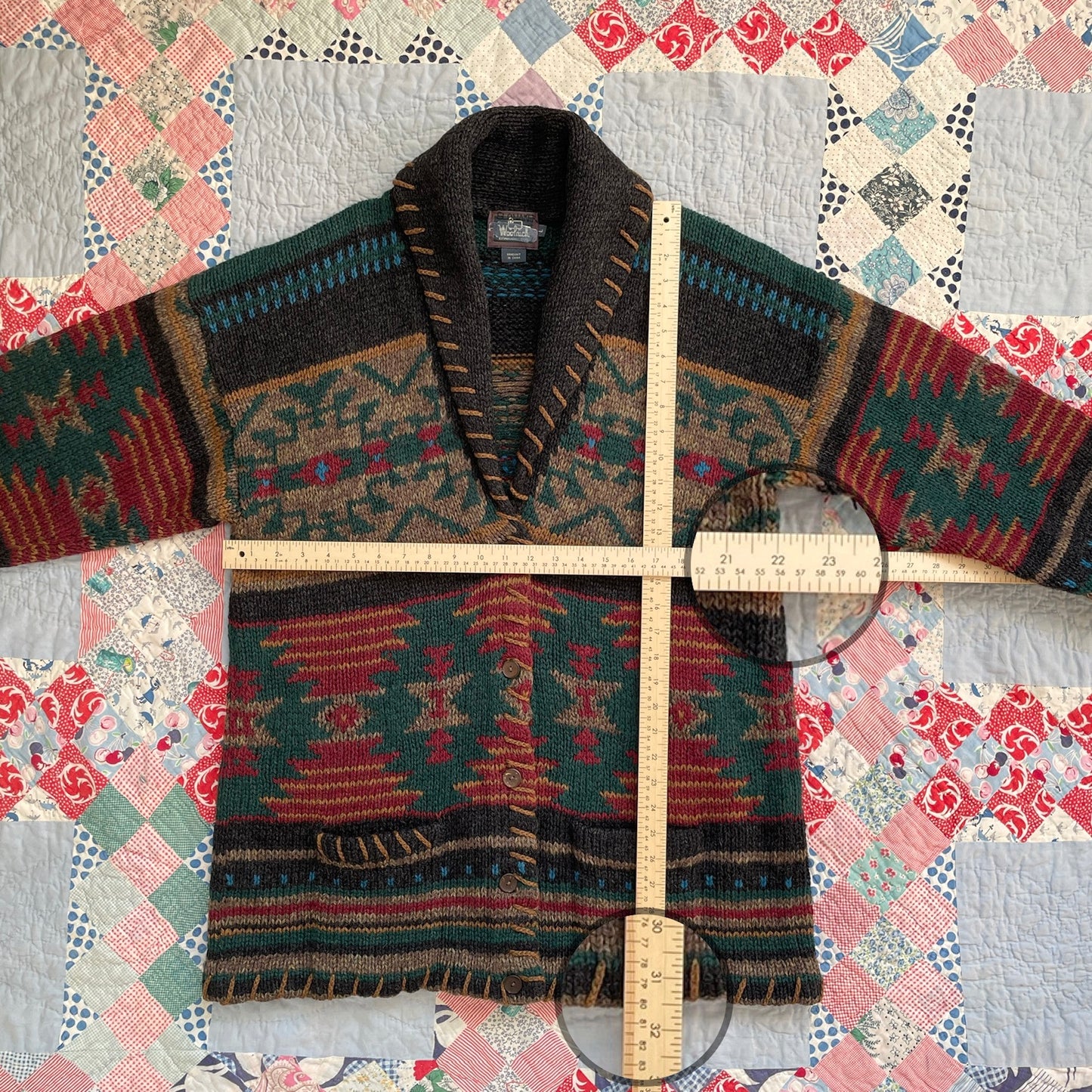 Woolrich Handknit Shawl Collar Sweater Cardigan L