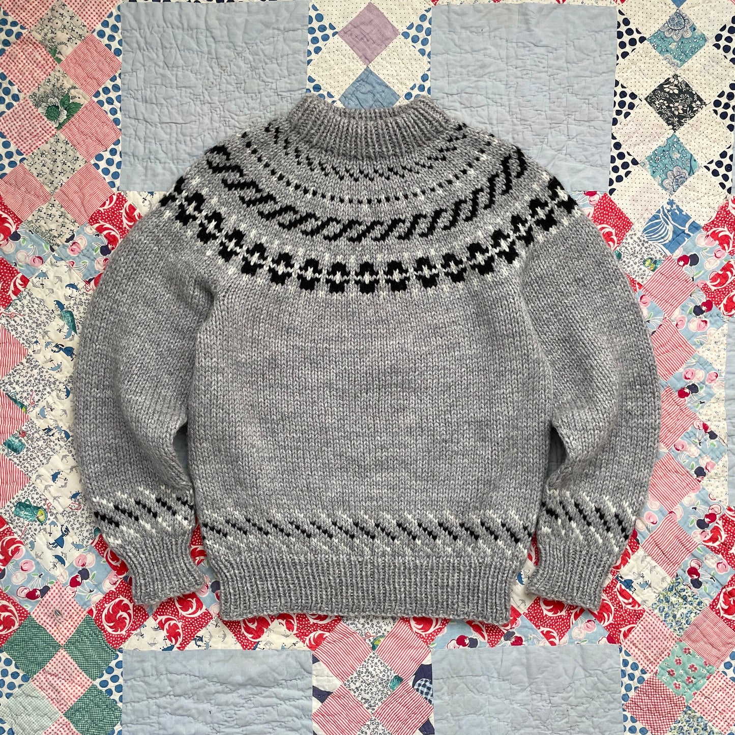 Vintage Hand Knit Gray Fair Isle Sweater