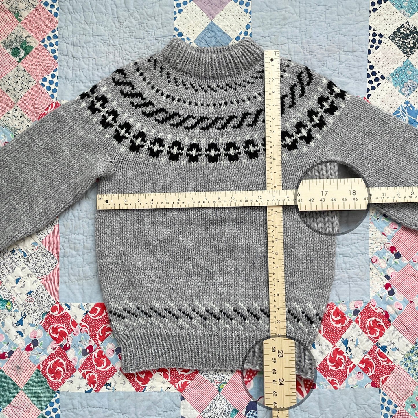 Vintage Hand Knit Gray Fair Isle Sweater