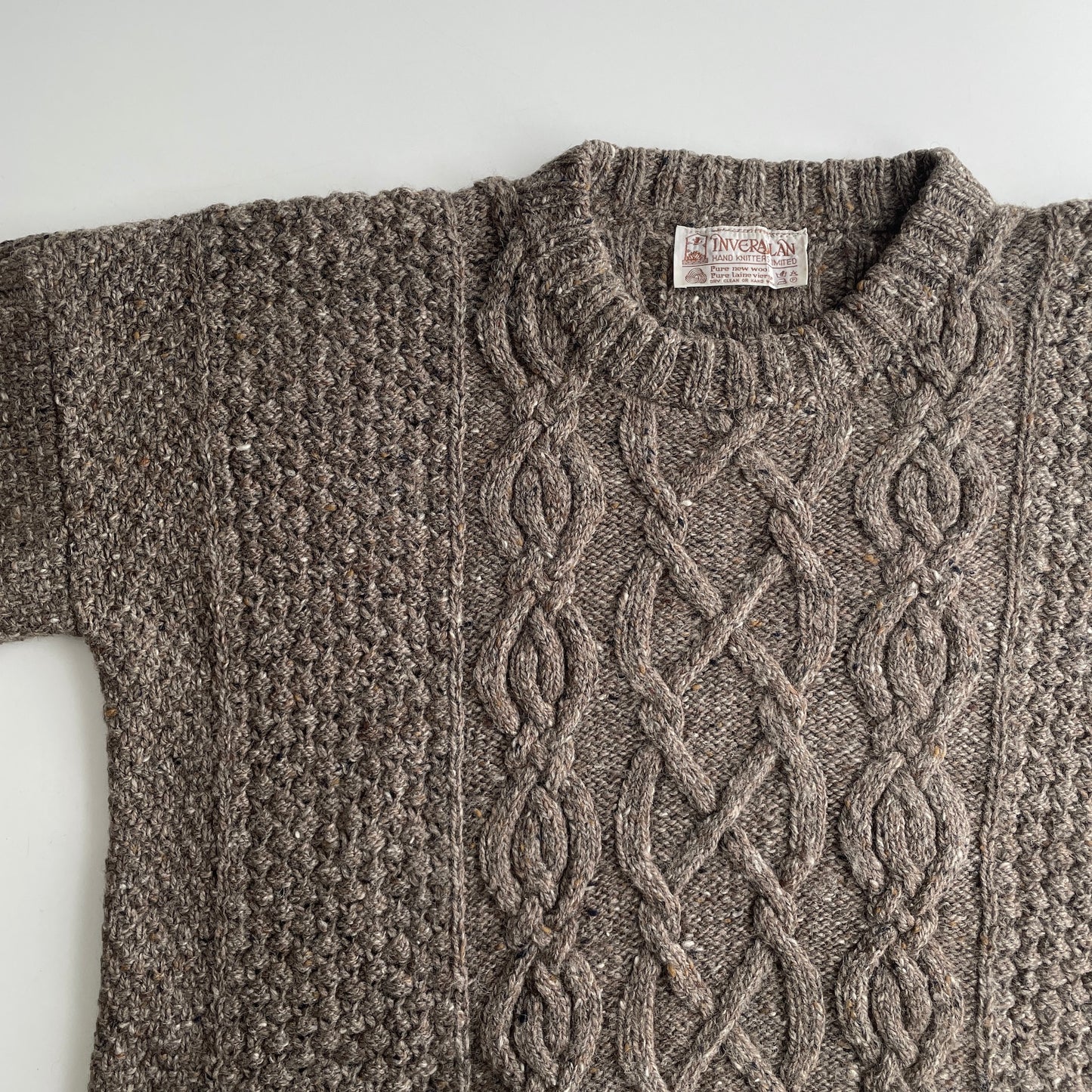 Inverallan Hand Knit Tweed Aran Fisherman Sweater