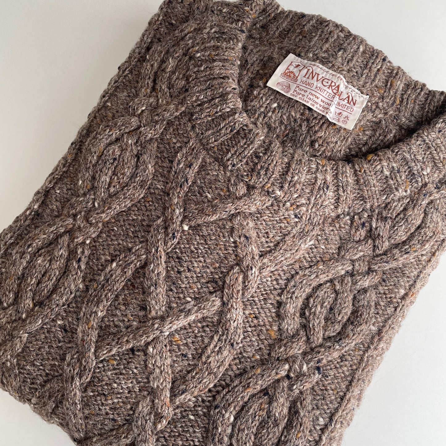Inverallan Hand Knit Tweed Aran Fisherman Sweater