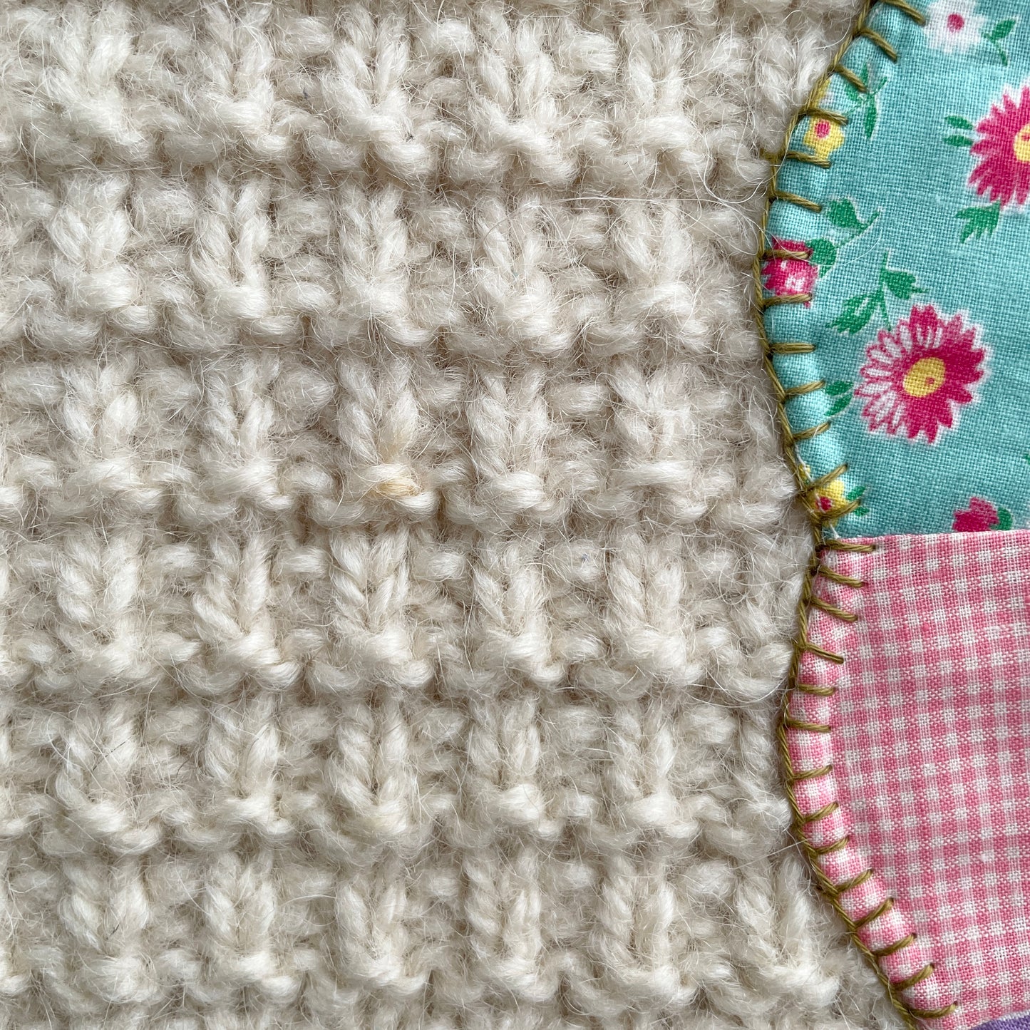 Hand Knit Sweater with Colourful Dresden Plate Appliqué