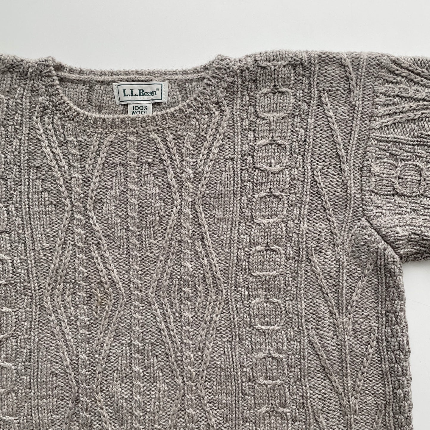 Vintage L.L. Bean Taupe Wool Cable Knit Sweater Made in Ireland M
