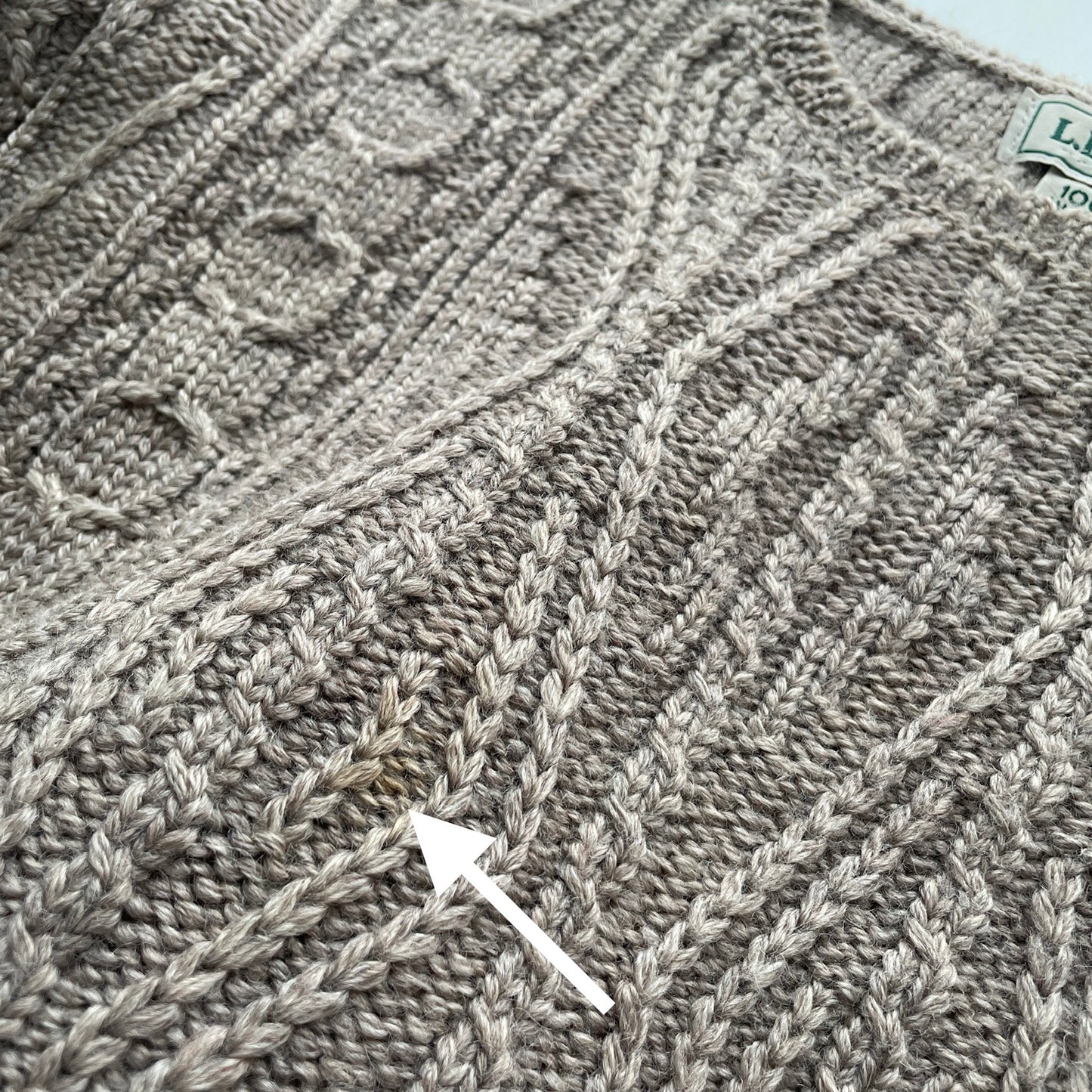 Vintage L.L. Bean Taupe Wool Cable Knit Sweater Made in Ireland M