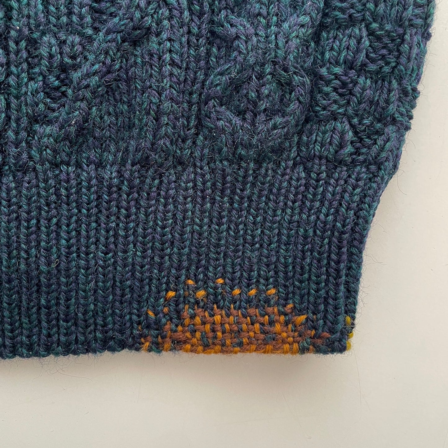 Vintage Aran Crafts Fisherman Sweater with Visible Mending L