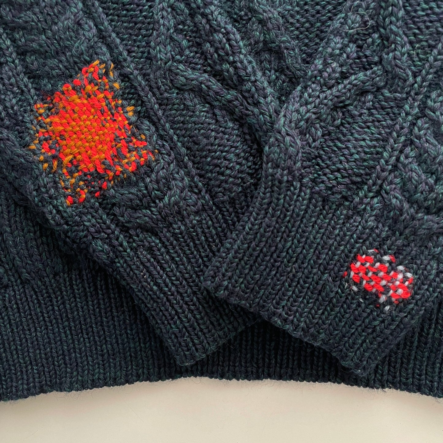 Vintage Aran Crafts Fisherman Sweater with Visible Mending L