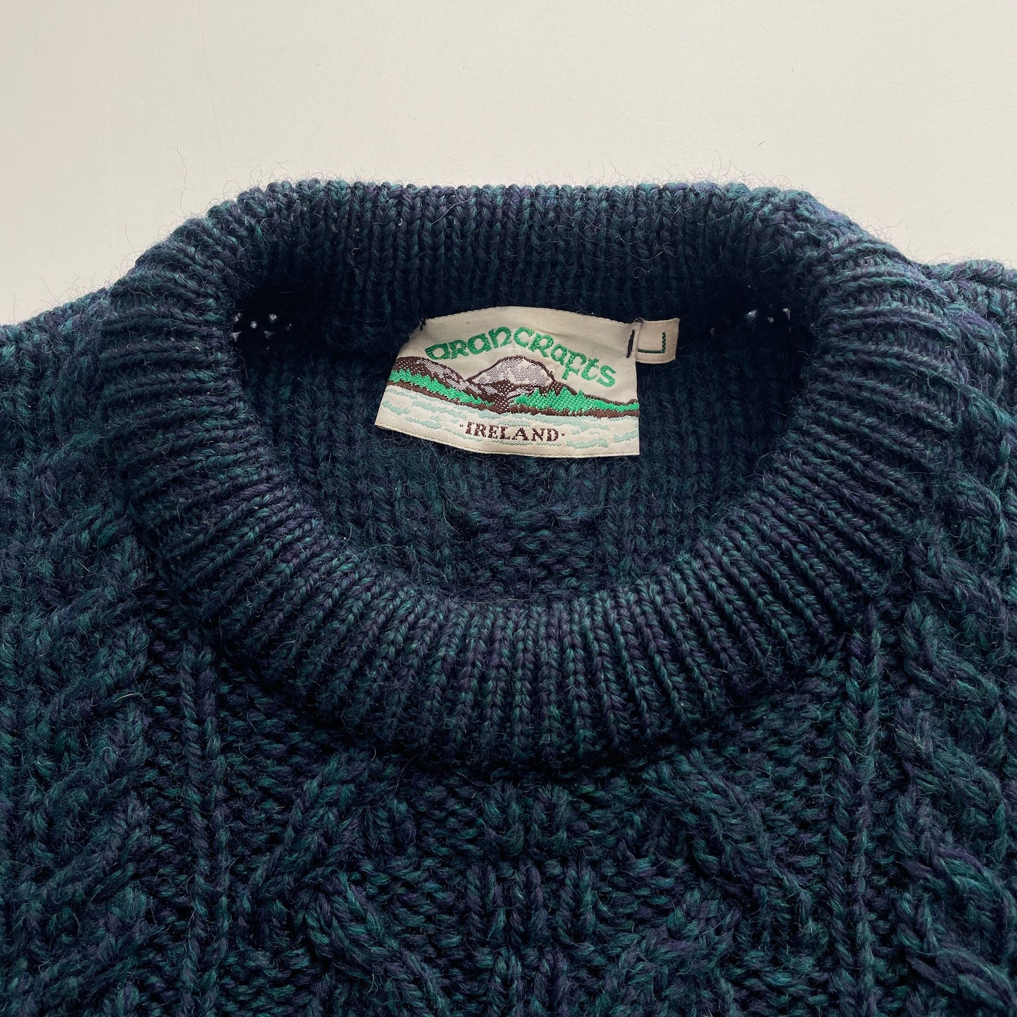 Vintage Aran Crafts Fisherman Sweater with Visible Mending L