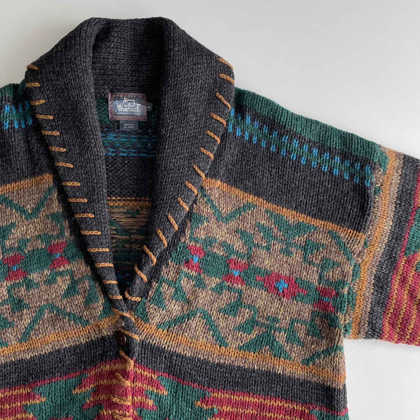 Woolrich Handknit Shawl Collar Sweater Cardigan L