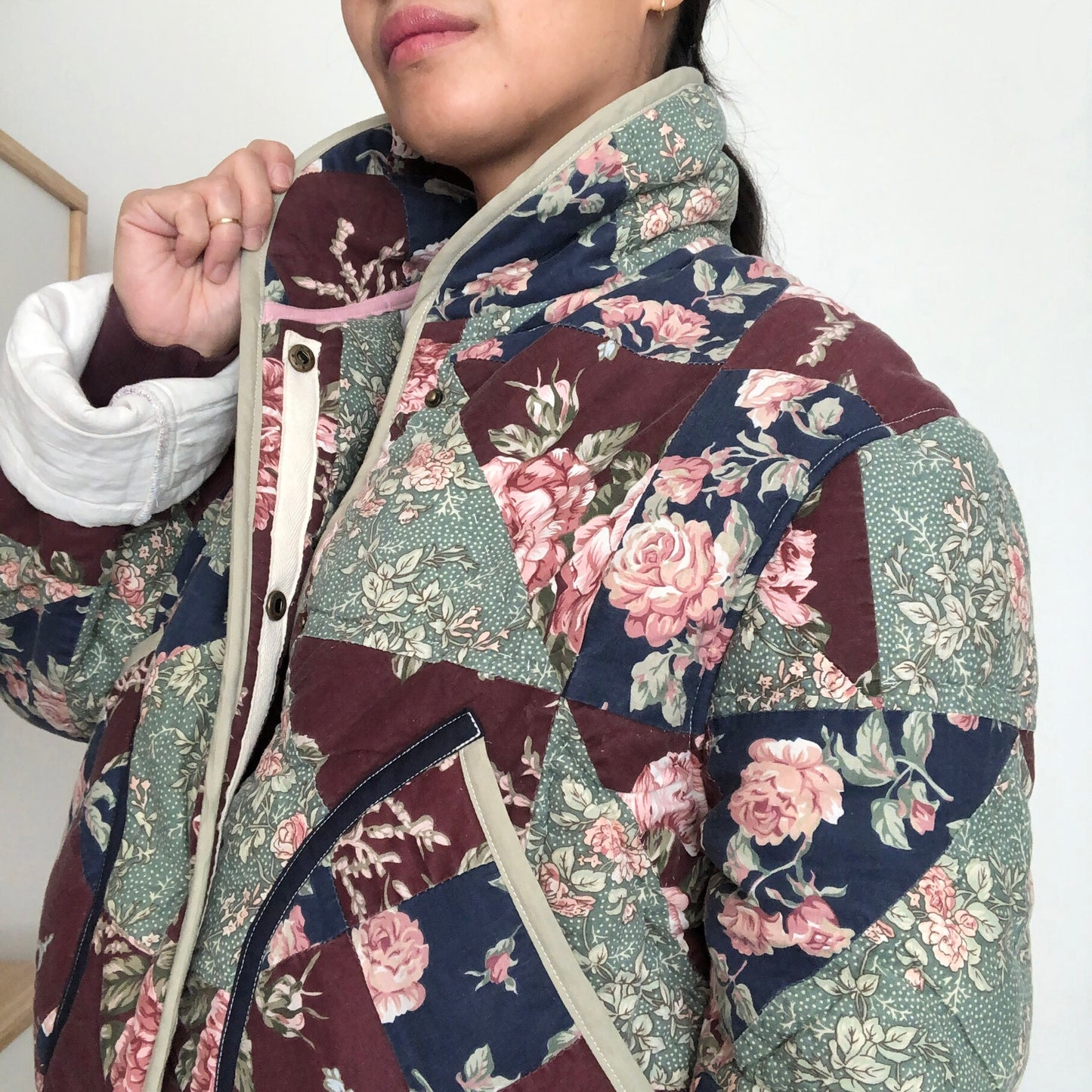 Quilt Jacket No.2 Rose Print Shawl Collar