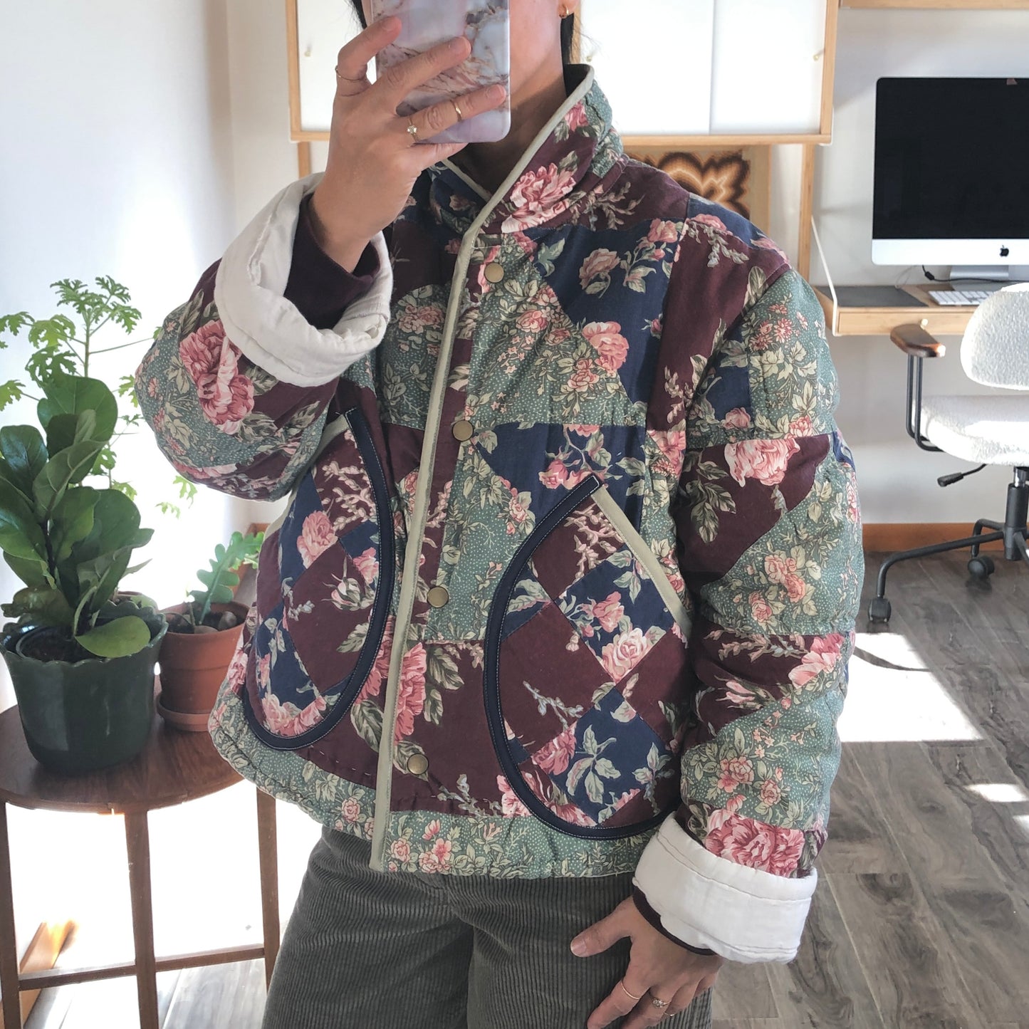 Quilt Jacket No.2 Rose Print Shawl Collar