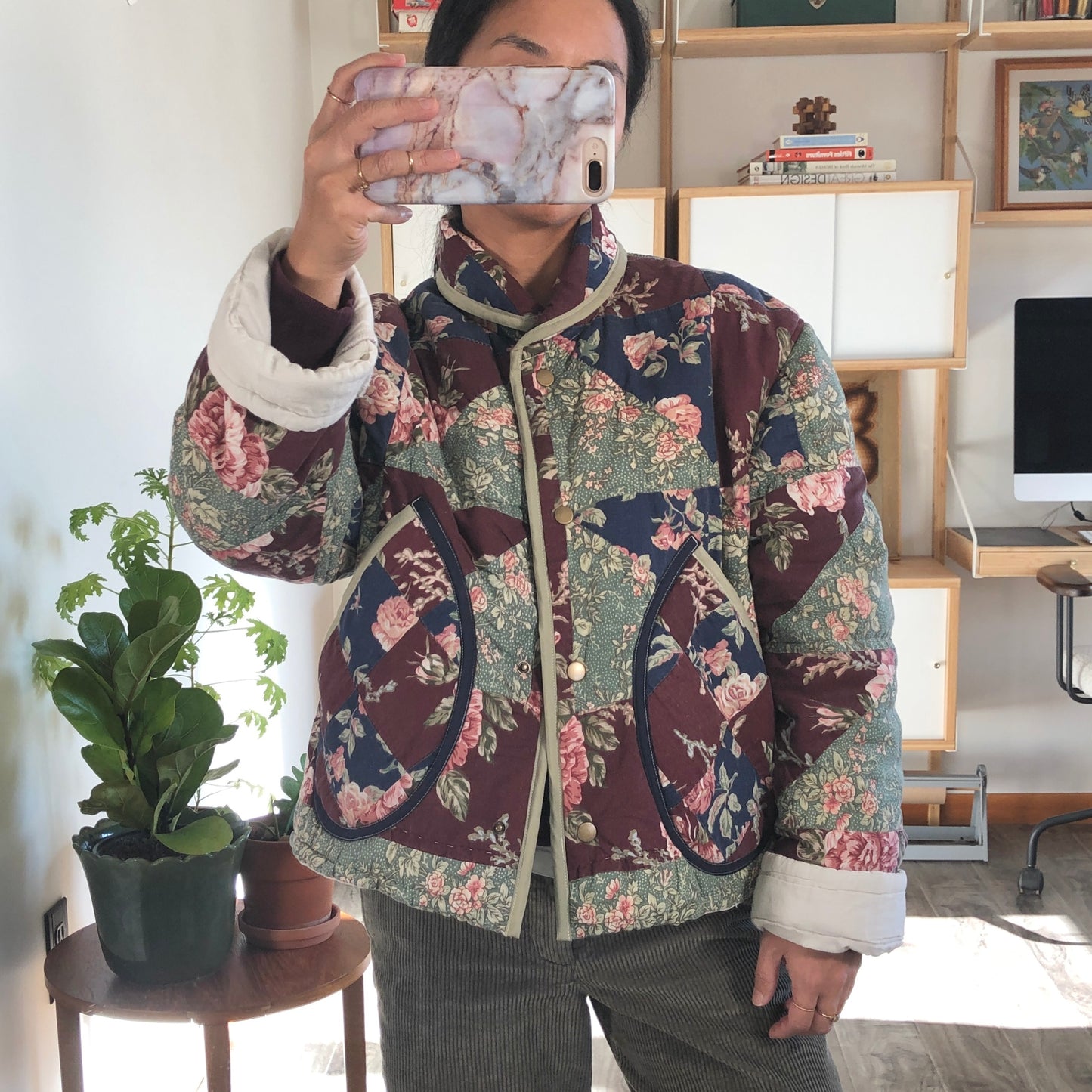 Quilt Jacket No.2 Rose Print Shawl Collar