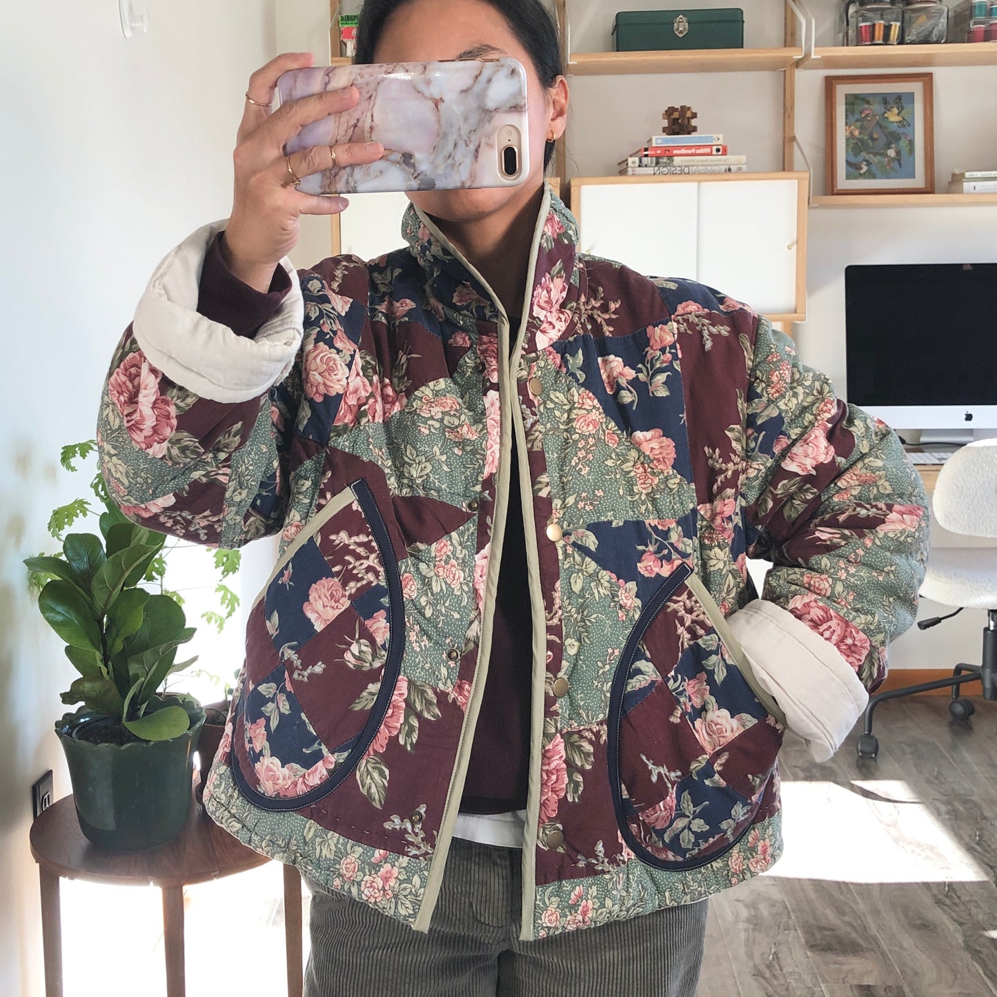 Quilt Jacket No.2 Rose Print Shawl Collar