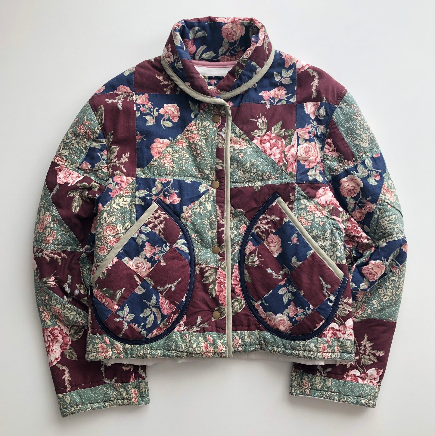 Quilt Jacket No.2 Rose Print Shawl Collar