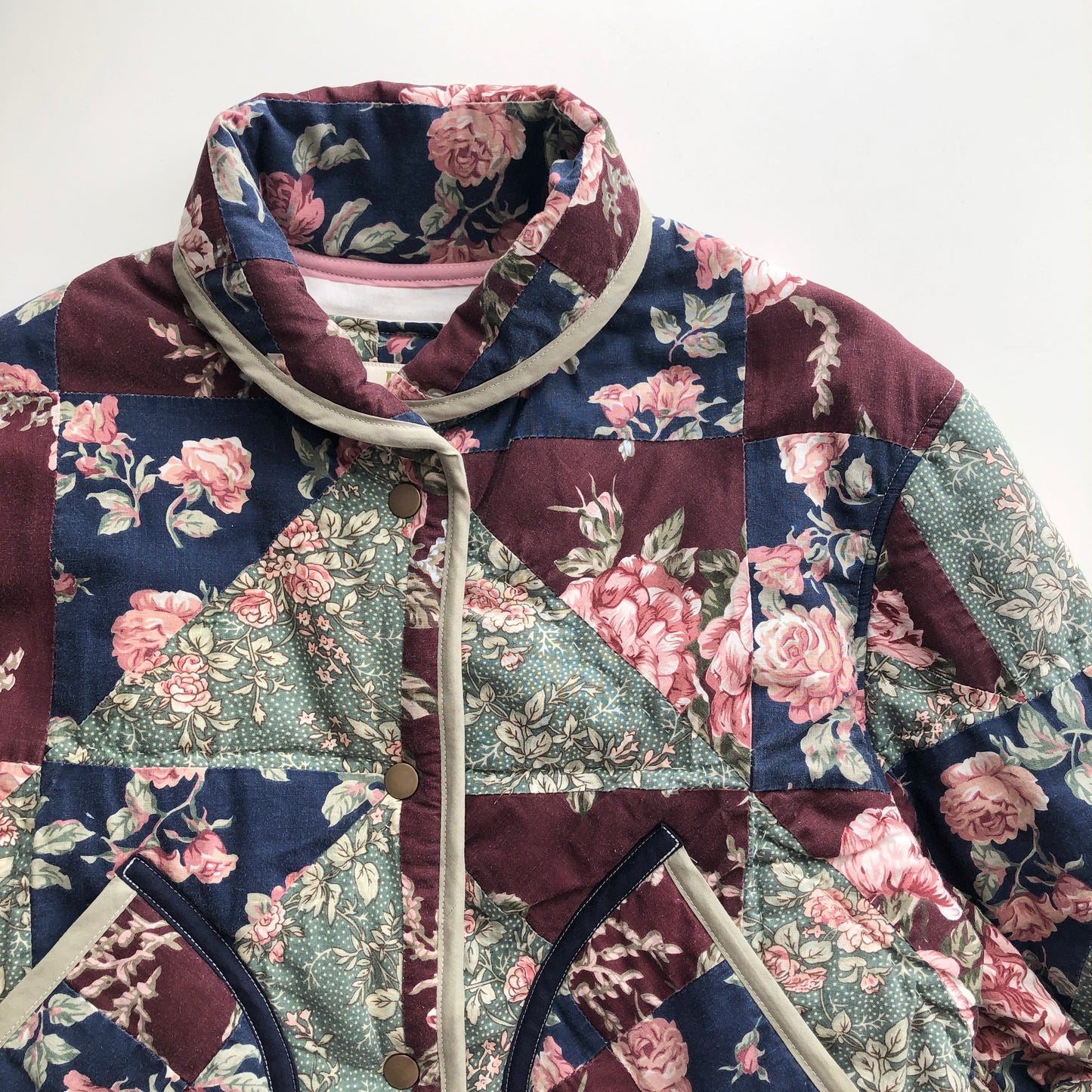 Quilt Jacket No.2 Rose Print Shawl Collar