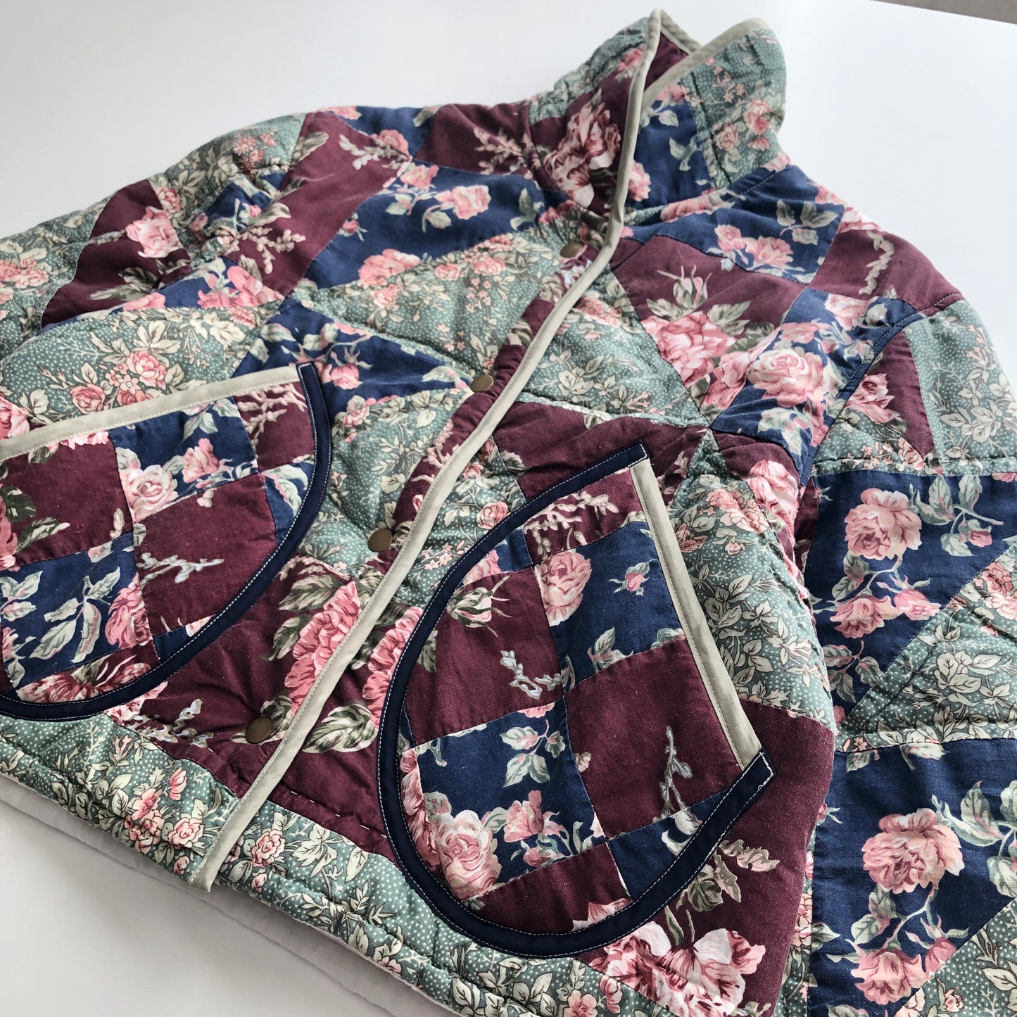 Quilt Jacket No.2 Rose Print Shawl Collar
