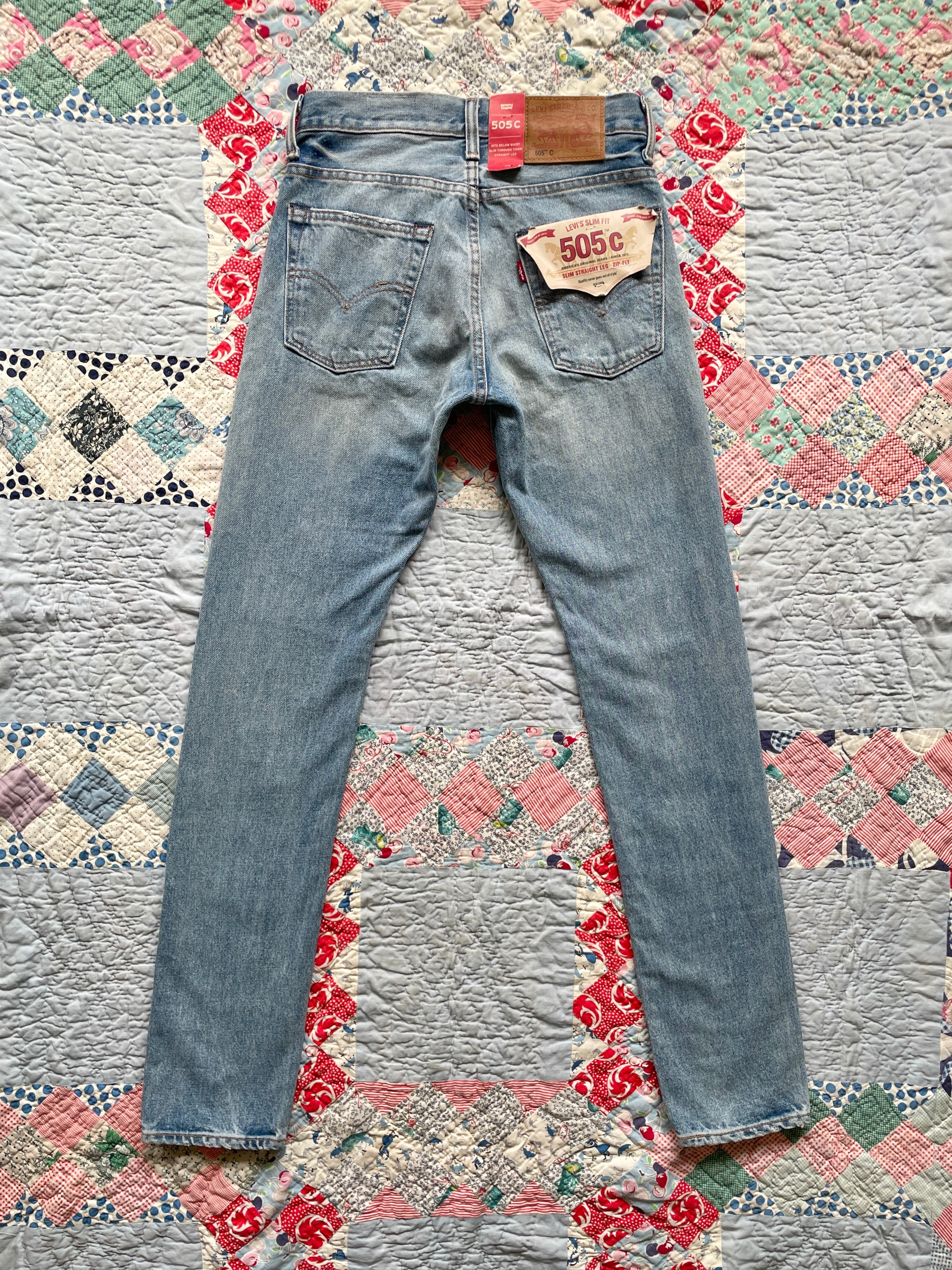 Reworked Levi s 505 C Jeans with Quilt Patches Women s 25 x 32