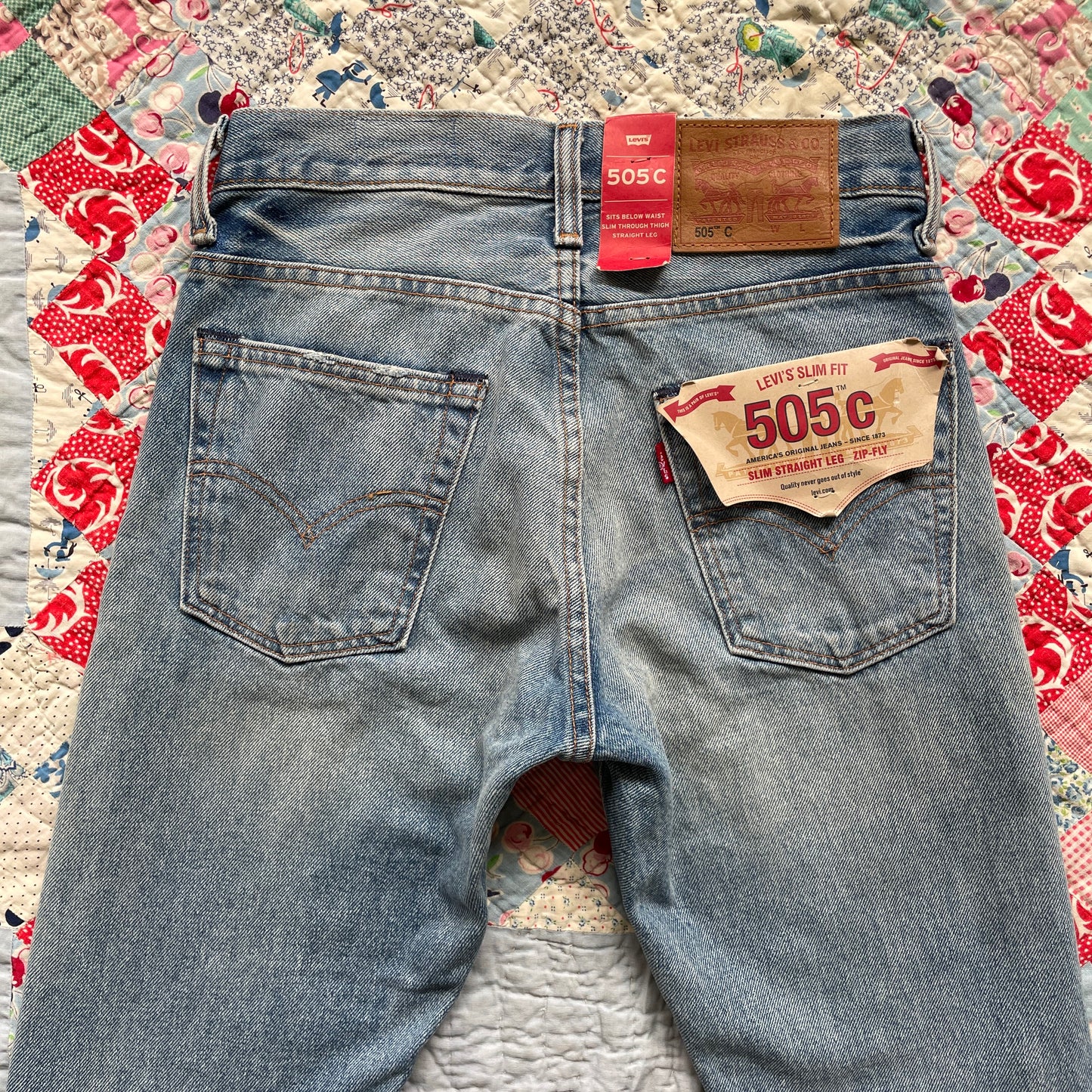 Reworked Levi's 505 C Jeans with Quilt Patches Women's 25 x 32