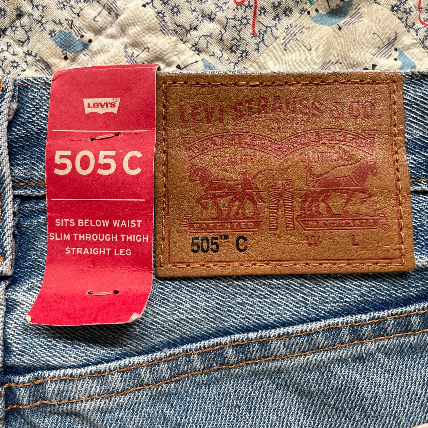 Reworked Levi's 505 C Jeans with Quilt Patches Women's 25 x 32