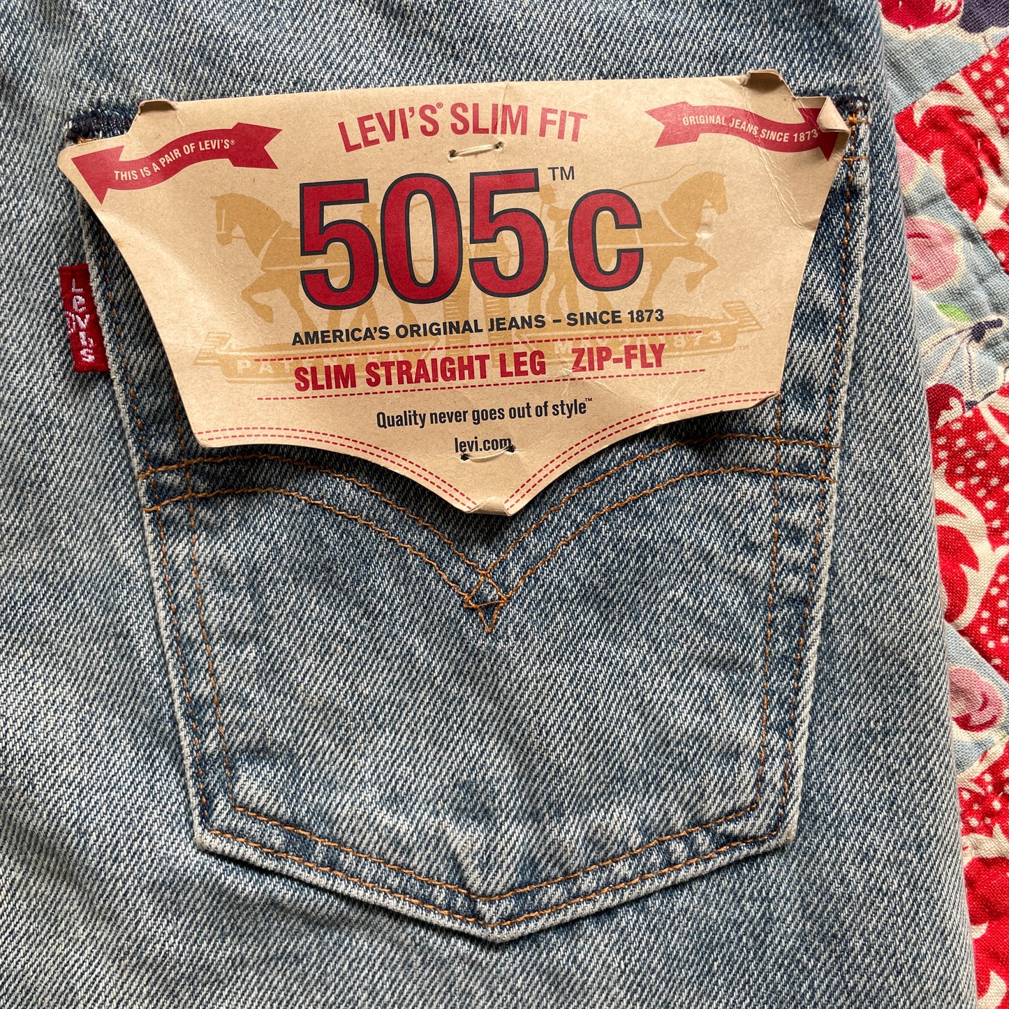 Reworked Levi's 505 C Jeans with Quilt Patches Women's 25 x 32