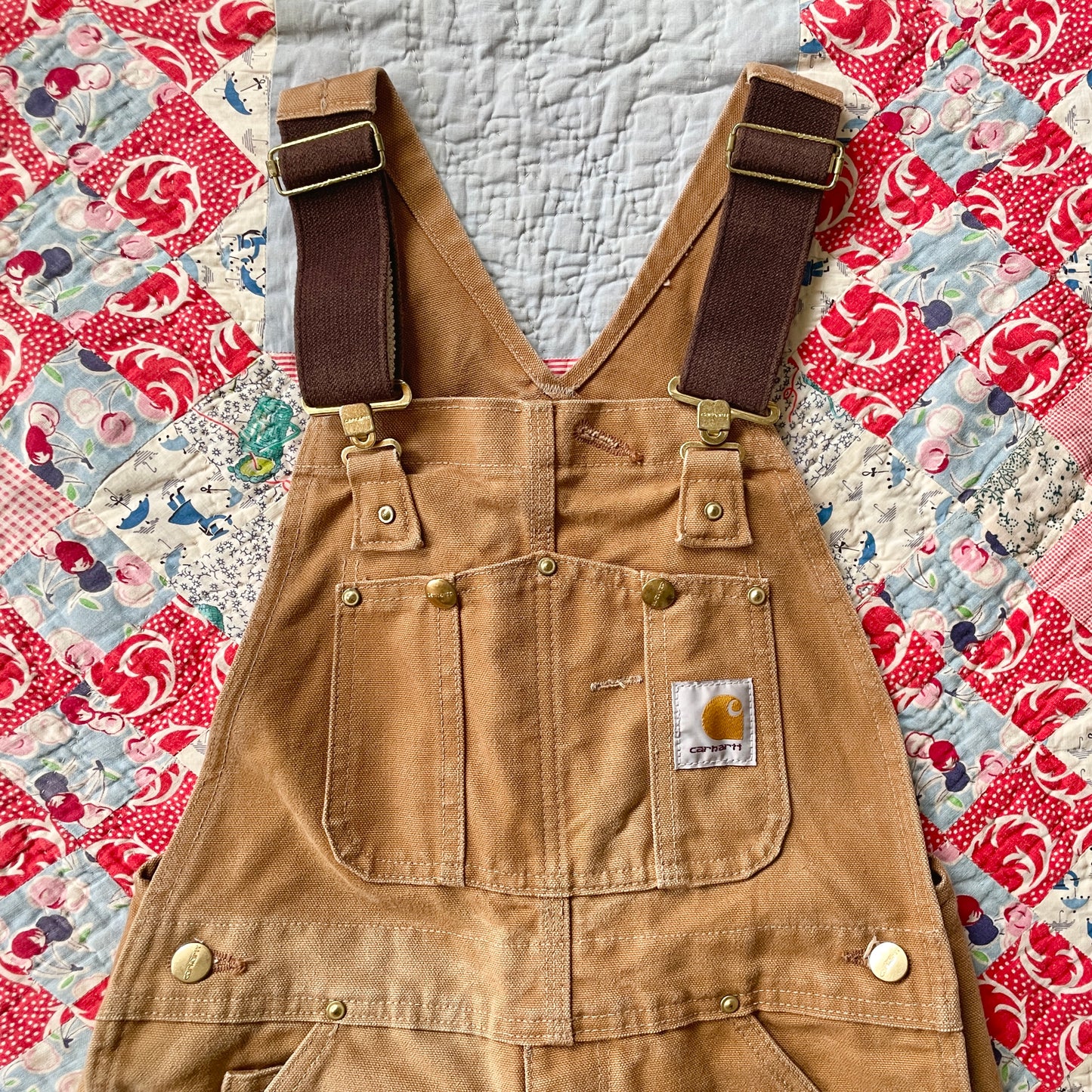 Reworked Carhartt Overalls with Quilt Patches Men's Size 30 x 30