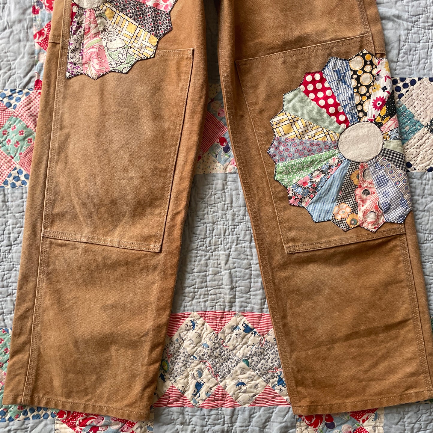 Reworked Carhartt Overalls with Quilt Patches Men's Size 30 x 30