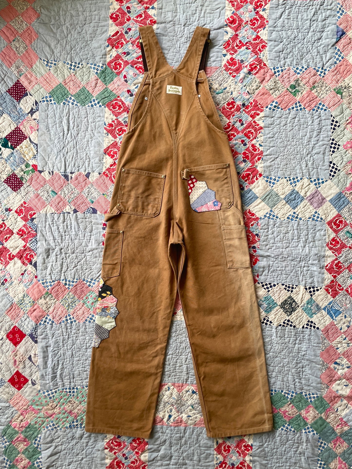 Reworked Carhartt Overalls with Quilt Patches Men's Size 30 x 30