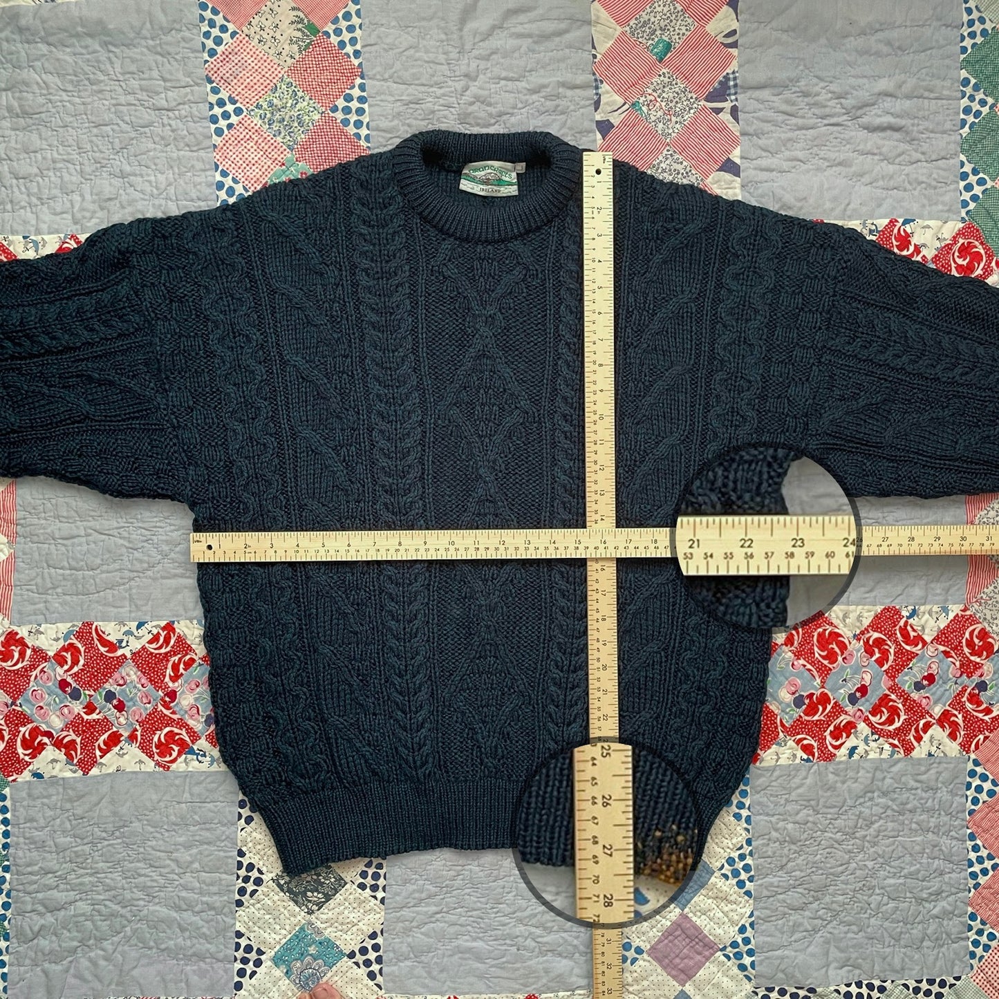 Vintage Aran Crafts Fisherman Sweater with Visible Mending L