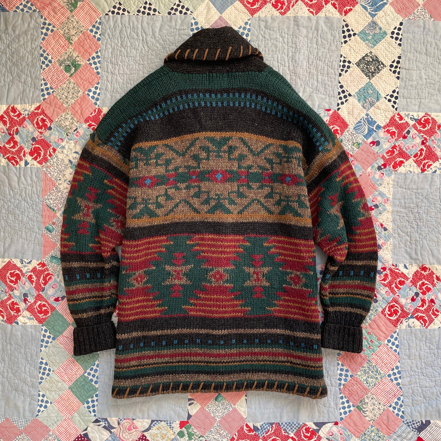 Woolrich Handknit Shawl Collar Sweater Cardigan L