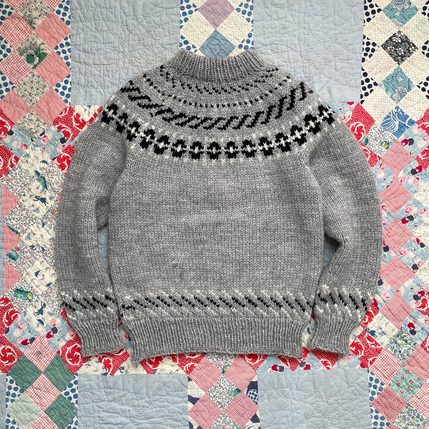 Vintage Hand Knit Gray Fair Isle Sweater